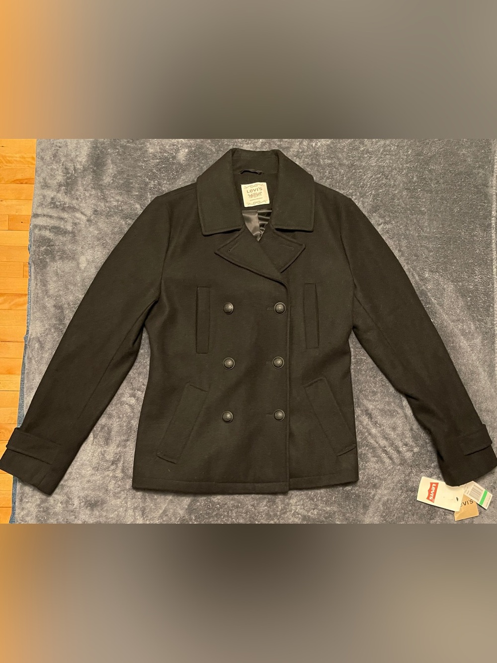 Levi's Black Double-Breasted Pea Coat with Classic Collar